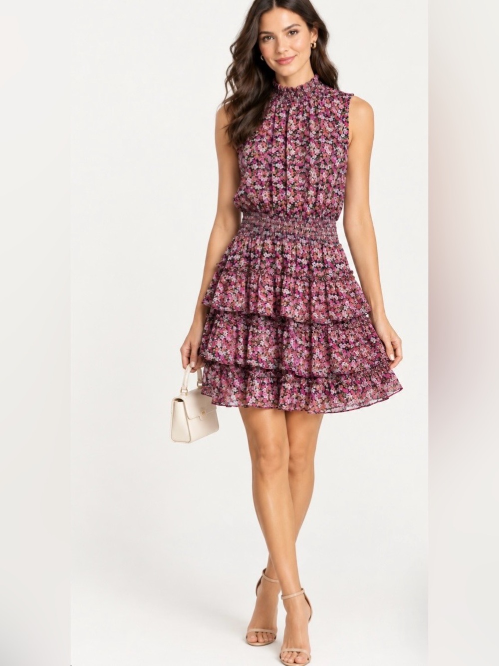 1.STATE Smocked Ruffle Tiered Dress Size L